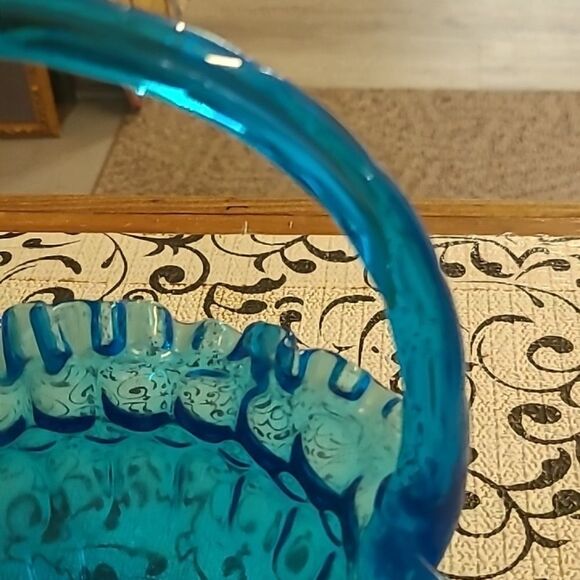 Fenton Blue Glass Basket - Picture 3 of 6